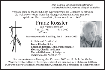 Traueranzeige von Franz Rössler von merkurtz