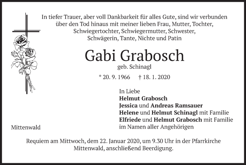  Traueranzeige für Gabi Grabosch vom 20.01.2020 aus merkurtz