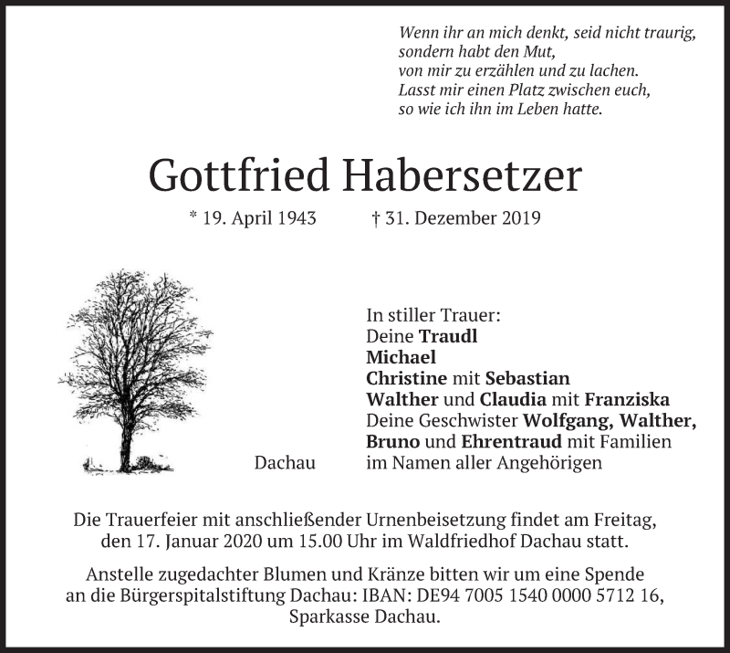  Traueranzeige für Gottfried Habersetzer vom 11.01.2020 aus merkurtz