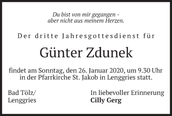 Traueranzeige von Günter Zdunek von merkurtz