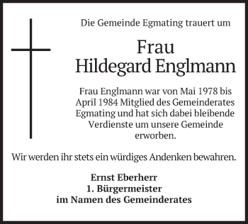 Traueranzeige von Hildegard Englmann