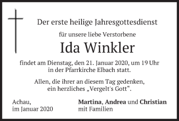 Traueranzeige von Ida Winkler von merkurtz
