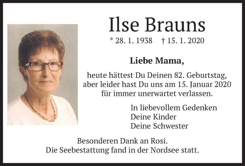 Traueranzeigen Von Ilse Brauns | Trauer.merkur.de