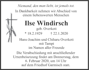 Traueranzeige von Ilse Windirsch von merkurtz