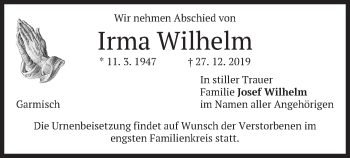 Traueranzeige von Irma Wilhelm von merkurtz