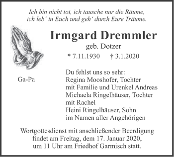 Traueranzeige von Irmgard Dremmler von merkurtz