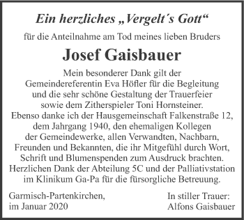 Traueranzeige von Josef Gaisbauer von merkurtz