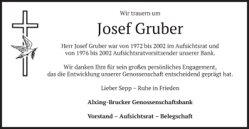 Traueranzeige von Josef Gruber