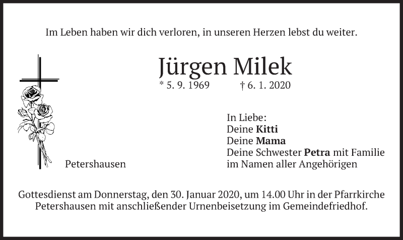  Traueranzeige für Jürgen Milek vom 25.01.2020 aus merkurtz
