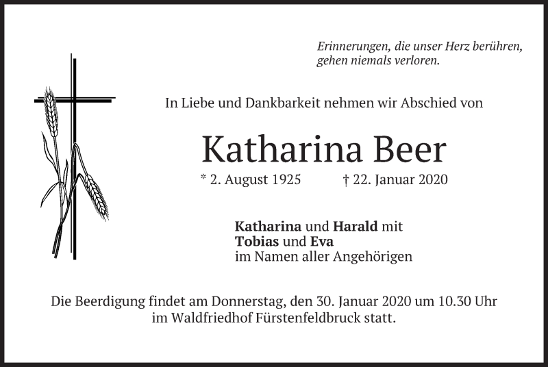 Traueranzeigen Von Katharina Beer Trauermerkurde 5923