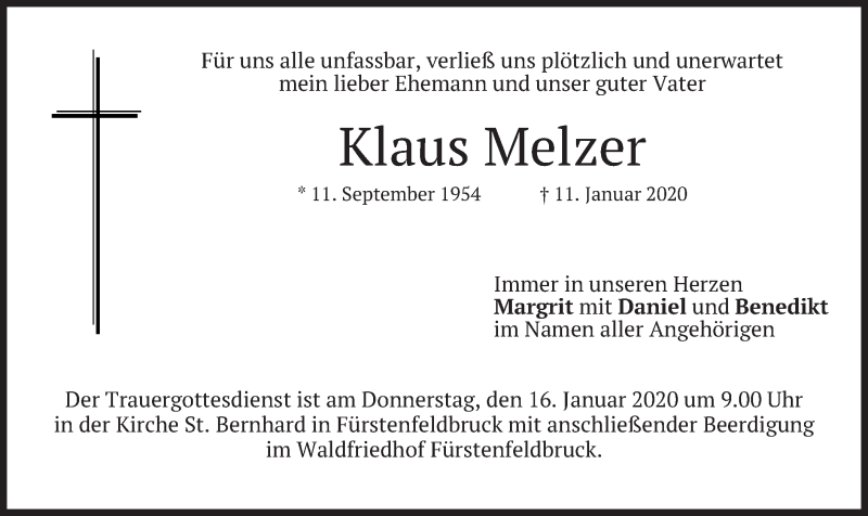  Traueranzeige für Klaus Melzer vom 14.01.2020 aus merkurtz