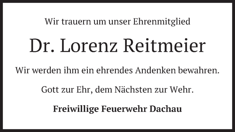  Traueranzeige für Lorenz Reitmeier vom 27.01.2020 aus merkurtz