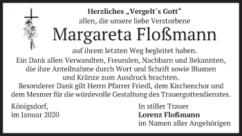 Traueranzeige von Margareta Floßmann von merkurtz