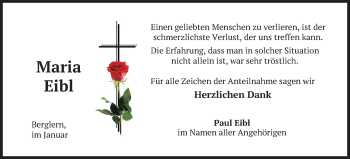 Traueranzeige von Maria  Eibl von merkurtz