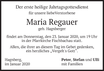 Traueranzeige von Maria Regauer von merkurtz