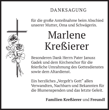 Traueranzeige von Marlene Kreßierer von merkurtz