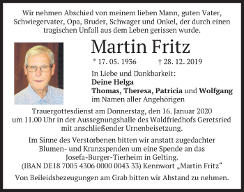 Traueranzeige von Martin Fritz von merkurtz