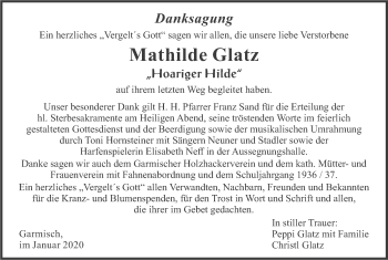 Traueranzeige von Mathilde Glatz von merkurtz