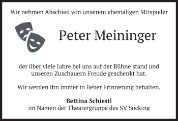 Traueranzeige von Peter Meininger von merkurtz