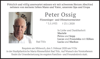 Traueranzeige von Peter Ossig von merkurtz