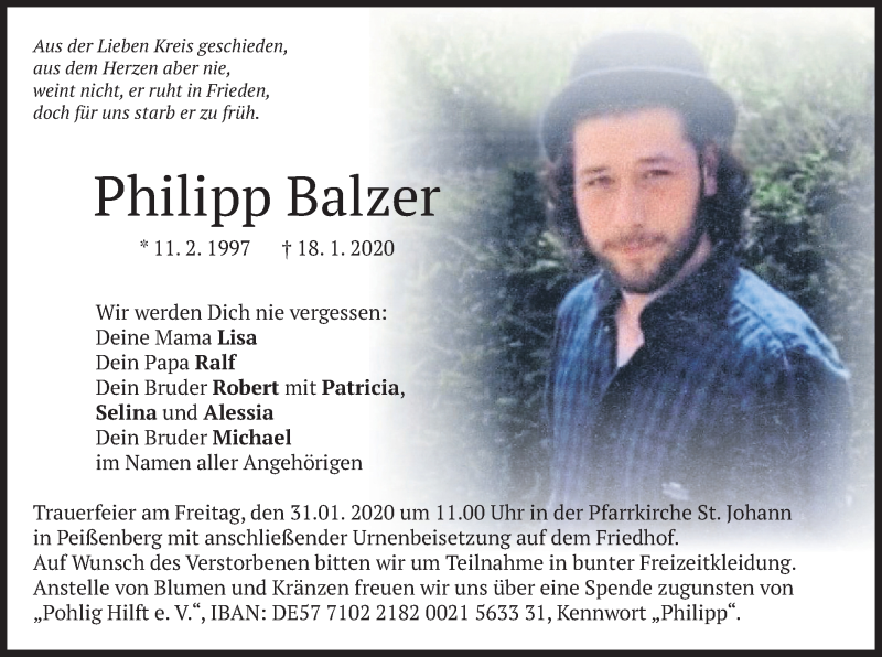  Traueranzeige für Philipp Balzer vom 29.01.2020 aus merkurtz