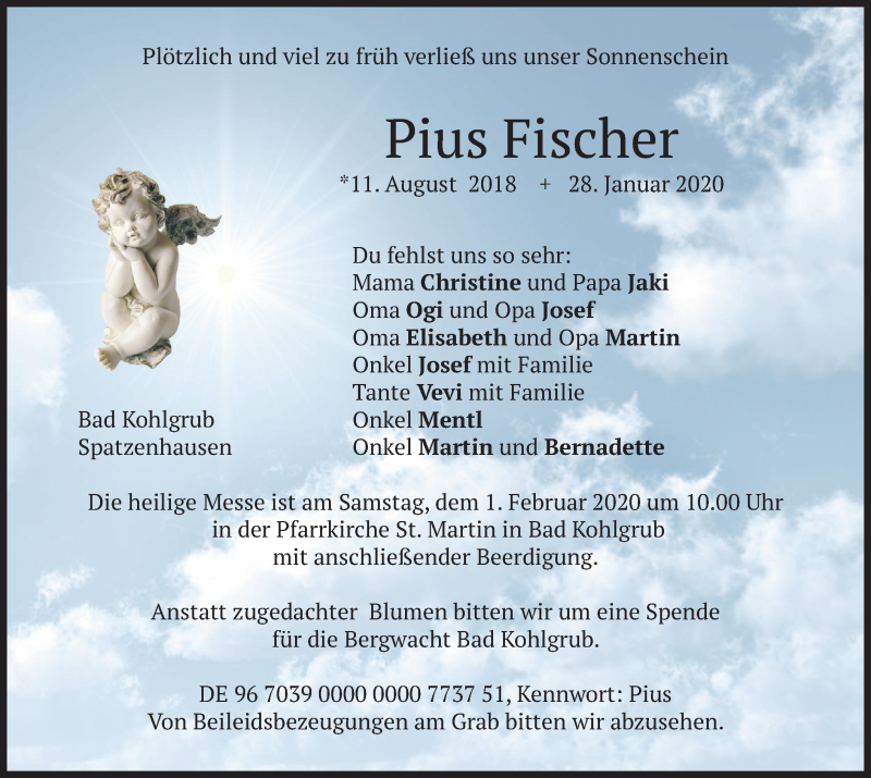  Traueranzeige für Pius Fischer vom 31.01.2020 aus merkurtz