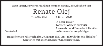 Traueranzeige von Renate Olej von merkurtz