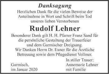Traueranzeige von Rudolf Lehner von merkurtz