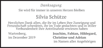 Traueranzeige von Silvia Schütze von merkurtz
