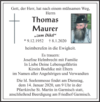 Traueranzeige von Thomas Maurer von merkurtz