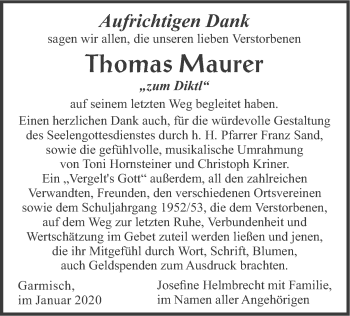 Traueranzeige von Thomas Maurer von merkurtz