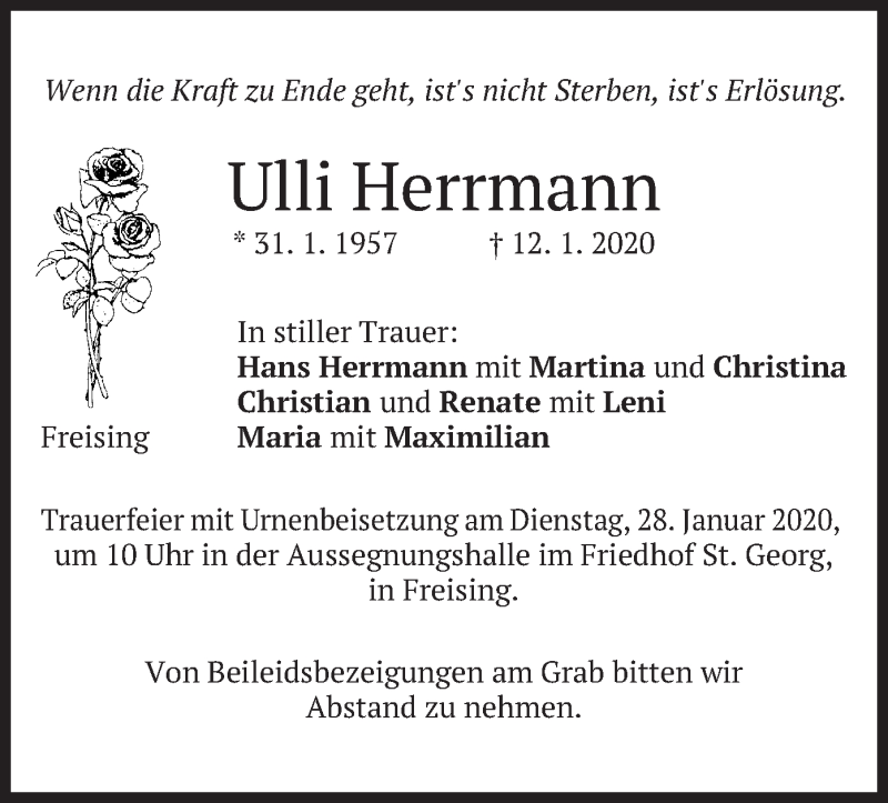  Traueranzeige für Ulli Herrmann vom 23.01.2020 aus merkurtz