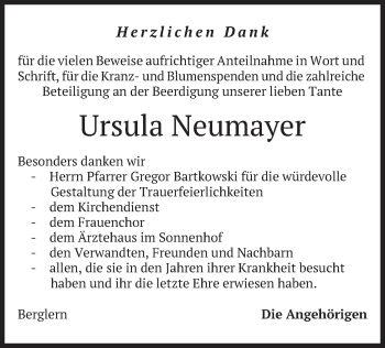 Traueranzeige von Ursula Neumayer von merkurtz