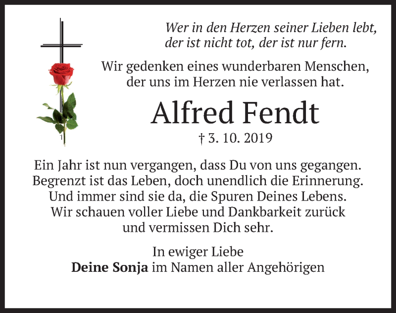  Traueranzeige für Alfred Fendt vom 02.10.2020 aus merkurtz
