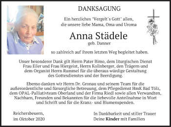 Traueranzeige von Anna Städele von merkurtz
