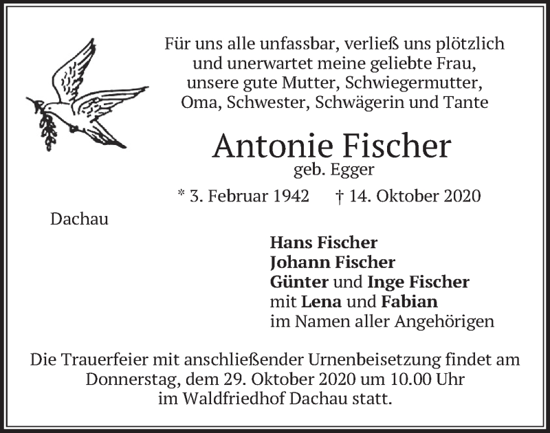  Traueranzeige für Antonie Fischer vom 24.10.2020 aus merkurtz