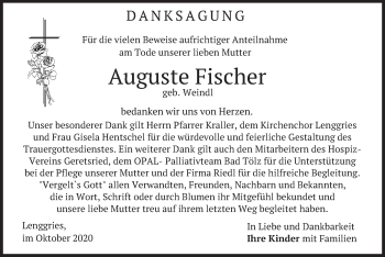 Traueranzeige von Auguste Fischer von merkurtz