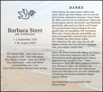 Traueranzeige von Barbara Sterr von merkurtz