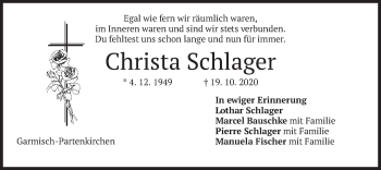 Traueranzeige von Christa Schlager von merkurtz