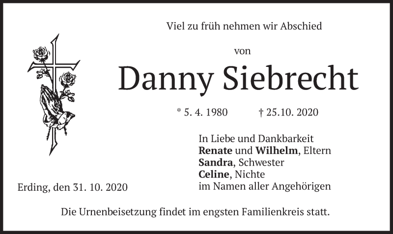  Traueranzeige für Danny Siebrecht vom 31.10.2020 aus merkurtz