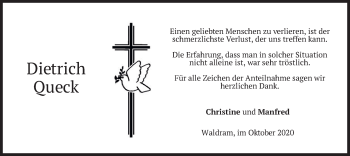 Traueranzeige von Dietrich Queck von merkurtz