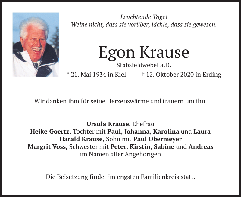 Traueranzeigen Von Egon Krause Trauer Merkur De