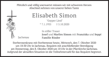 Traueranzeige von Elisabeth Simon von merkurtz