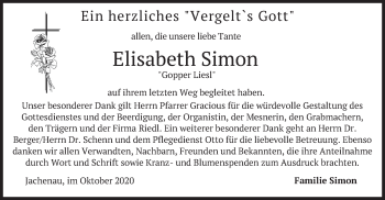 Traueranzeige von Elisabeth Simon von merkurtz
