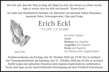 Traueranzeige von Erich Eckl von merkurtz