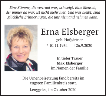 Traueranzeige von Erna Elsberger von merkurtz