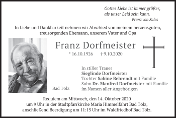 Traueranzeige von Franz Dorfmeister von merkurtz