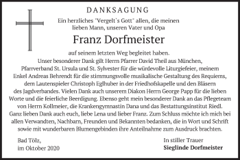 Traueranzeige von Franz Dorfmeister von merkurtz