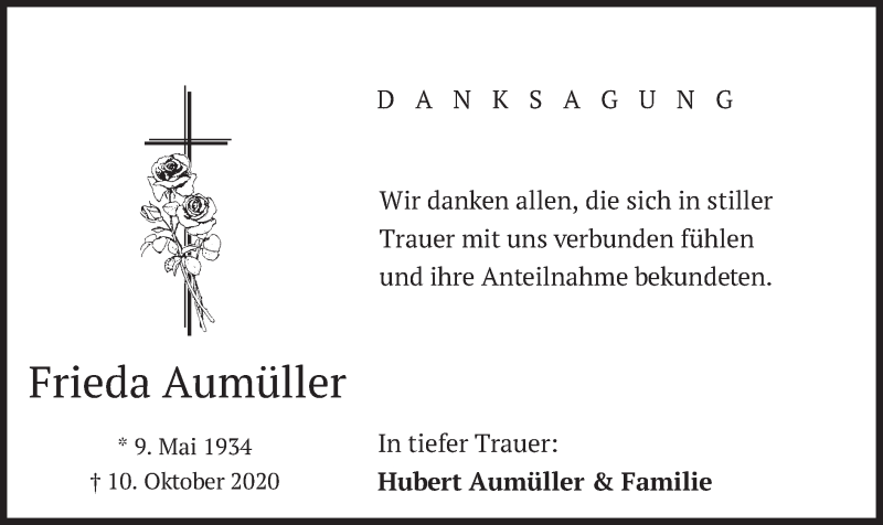  Traueranzeige für Frieda Aumüller vom 31.10.2020 aus merkurtz