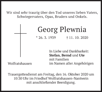 Traueranzeige von Georg Plewnia von merkurtz